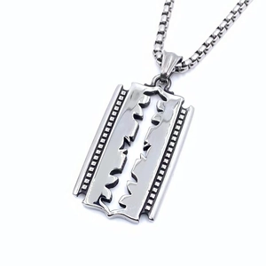Punk Razor Blade Pendant Necklace Titanium Stainless Steel Hollow Out Hip Hop Rock Streetwear Jewelry For Men Women