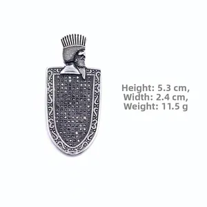 Detail view of Sassanid style king pendant with black zircons and size measurements