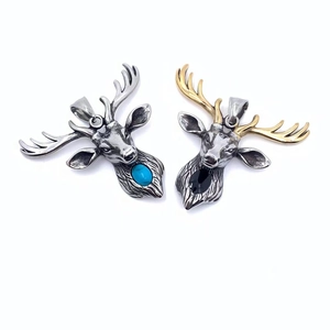 Vintage Titanium Steel Deer Head Pendant Necklace For Men Women Hip Hop Animal Antler Rhinestone Inlaid Box Chain Jewelry