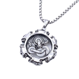 Vintage Steampunk Mechanical Gear Pendant Necklace For Men Stainless Steel Industrial Style Skull Jewelry With Box Chain
