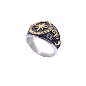 Inspirational compass men's gold and silver two-tone stainless steel ring jewelry