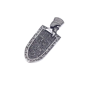 Vintage retro king shield pendant necklace in silver with black rhinestones for men
