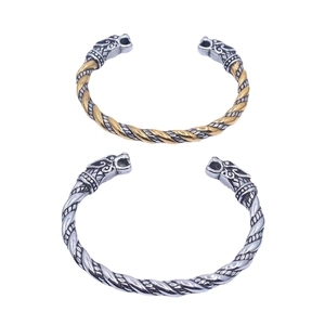 Bracelets Viking tête de loup avec texture de corde torsadée en or et argent mat