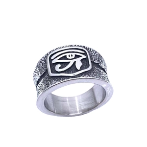 Vintage Stainless Steel Eye of Horus Ring For Men Punk Rock Ancient Egypt Symbol Embossed Band Ring Fashion Jewelry Gift