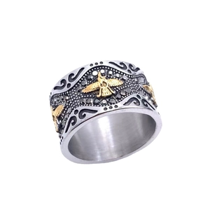Bague Vintage Punk en Acier Inoxydable avec Relief d'Aigle pour Hommes Bicolore Or Argent Strass Incrustés Bijoux Gothique Biker