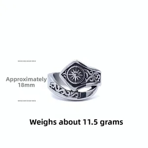 Detail view of retro sunburst ring showing 18mm height and 11.5g weight specifications