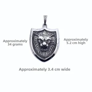 Colgante de escudo con cabeza de león punk retro en acero plata vintage, estilo masculino