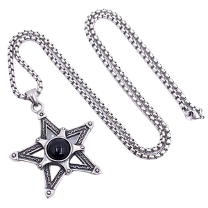 Pendentif pentagramme vintage en acier inoxydable avec pierre oeil de tigre sur chaîne