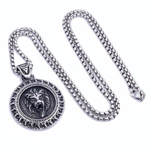 Collar para hombre con colgante de cabeza de león retro en acero inoxidable envejecido