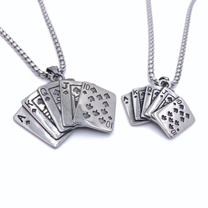 Detail view of vintage hip hop poker royal flush pendant in retro stainless steel