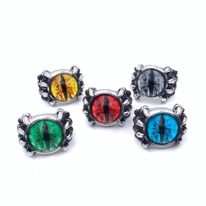 Set of five punk dragon eye rings in various colors with vintage claw setting design