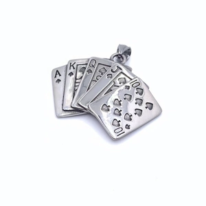 Detailed relief of vintage royal flush poker cards on a stainless steel pendant necklace
