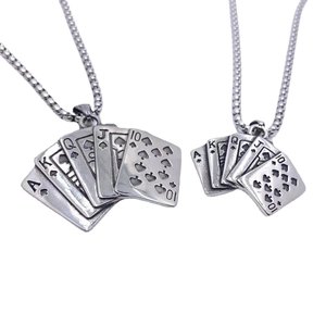 Vintage Titanium Steel Royal Flush Poker Card Necklace Retro Antique Silver Spades Pendant For Men Women Hip Hop Jewelry