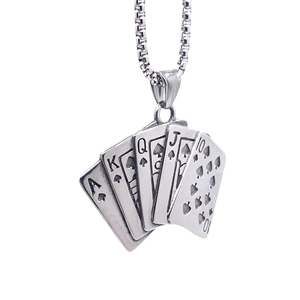 Retro punk royal flush poker pendant necklace in antique silver finish for men