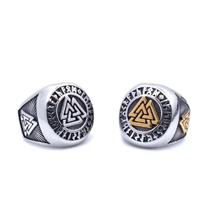 Nordic Viking Valknut Odin Symbol Stainless Steel Ring For Men Retro Runic Signet Finger Ring Punk Fashion Jewelry Gift