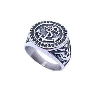 Anello ancora hip hop da uomo con incisioni di aquila vintage e finitura in acciaio