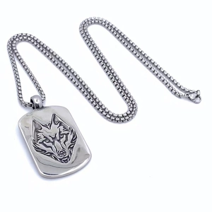 Vintage Wikinger Wolfskopf Anhänger Halskette aus Edelstahl mit Perlenkette für Herren und Damen