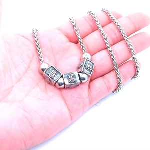 Titanium steel Buddha bead pendant necklace with retro silver braided chain style
