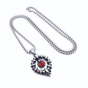 Punk titanium steel necklace with thorny heart pendant and red eyeball gemstone