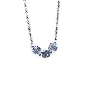Titanium steel Buddha bead pendant necklace with religious symbols in vintage silver finish