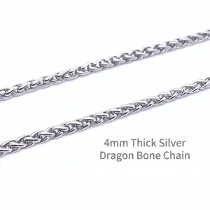 Detailed close-up of 4mm silver keel chain showing polished stainless steel finish