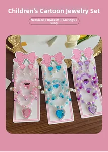 Detail of colorful beaded heart gemstone jewelry sets with necklace and bracelet for girls