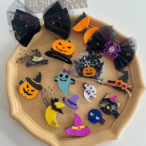 Halloween Pumpkin Ghost Bat Hair Clips For Kids Girls Cartoon Bowknot Spider Hair Pins Festival Party Costume Accessories
