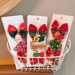 Kids Christmas Hair Clips Red Green Bowknot Snowman Santa Claus Ginger Man Hairpins Festive Girls Hair Accessories