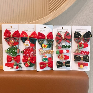 Christmas hair clips set featuring festive velvet bows and 3D resin cartoon characters