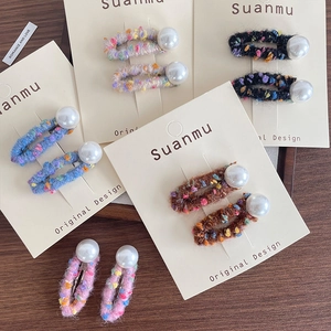 Handmade wool felt BB hair clips with pearl accents in assorted colors for girls