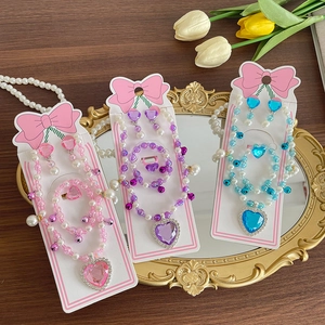 Little Girls Jewelry Set For Kids Heart Pendant Necklace Bracelet Ring Earrings Princess Party Gift Faux Artificial Pearl Beads