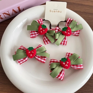 Accessoires Cheveux Enfants Nœud Fraise Plaid Tissu Ruban Pinces Croco Élastiques Cheveux Doux Pastoral Décoration Fille
