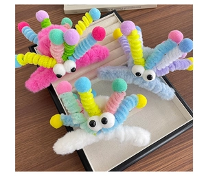 Détails de pinces à cheveux en peluche avec grands yeux et cornes spirales colorées
