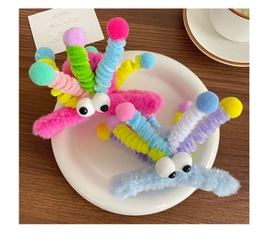 Vue détaillée des pinces à cheveux monstre en peluche avec grands yeux et antennes