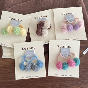 Korean Style Cute Colorful Plush Ball Hair Ties For Girls Women Sweet Faux Fur Pompom Elastic Hair Bands Accessories
