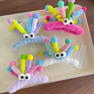 Drôle Monstre Gros Yeux Pince à Cheveux en Peluche Arc-en-ciel Fait à la Main Tiges Torsadées Accessoires de Cheveux Femme Fille