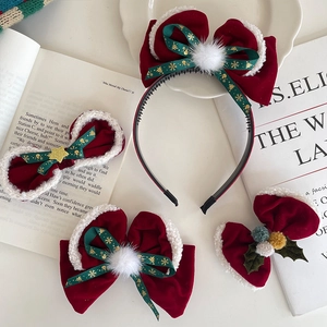 Mignon Noël Rouge Velours Nœud Barrettes Et Serre-Tête Pour Filles Enfants Avec Fausse Fourrure Flocon De Neige Étoile Pompon Accessoire De Cheveux Festif