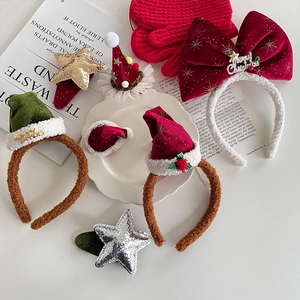 Accessoires Cheveux de Fête de Noël Serre-tête Nœud en Velours Rouge Pince à Cheveux Chapeau de Père Noël Étoile à Paillettes Enfants