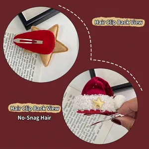 Set de pinces à cheveux de Noël avec bonnet de Père Noël en velours et étoiles en feutre