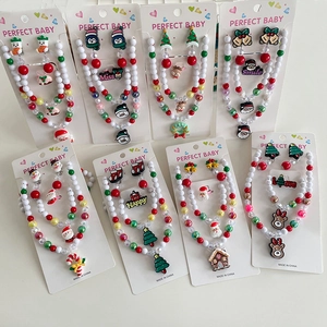 Christmas children's jewelry set with Santa and reindeer beaded necklace and bracelets