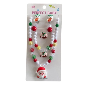 Christmas jewelry set for kids featuring Santa Claus necklace, bracelet, ring and ear clips