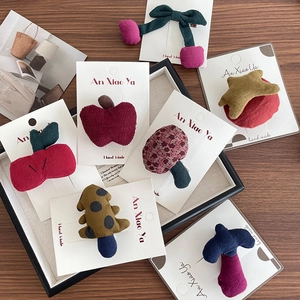 Handmade Fabric Fruit Mushroom 3D Doll Hair Clip Hair Tie Set Forest Style Corduroy Cotton Hair Accessory For Kids Girls