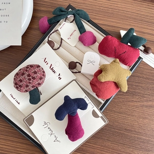 Handmade forest style plush hair clips and ties with cute fruit designs for girls