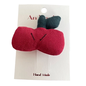 Handmade forest-style red cherry fabric hair clip with green leaves for girls