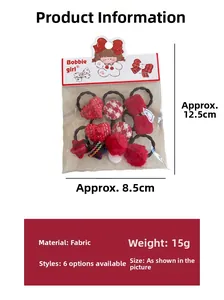 Lot d'élastiques à cheveux pour enfants avec motifs cœurs et carreaux rouges