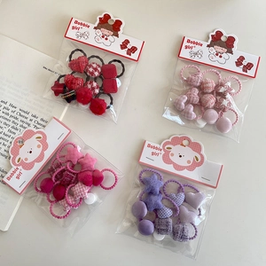 Set d'élastiques à cheveux pour enfants avec motifs cœurs et pompons multicolores