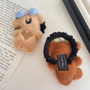 Schattige pluche beer haarelastiekjes met gekleurde strikjes voor kinderen in bruintinten