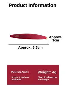 Detailed size specifications for the red acrylic minimalist hair clip with gold metal buckle