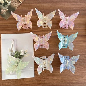 Pince à Cheveux Papillon Irisé Style Coréen Ins Clip Requin Holographique en Acétate Accessoires Cheveux Doux pour Femmes