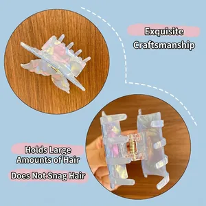 Pince à cheveux papillon irisée pour cheveux épais avec ressort métallique pour le style